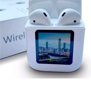 TWS Small Wireless Bluetooth Earbuds with charging case and lcd screen on case